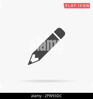 Matita. Semplice simbolo nero piatto con ombra su sfondo bianco. Pittogramma di illustrazione vettoriale Illustrazione Vettoriale