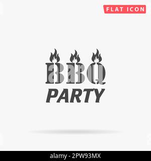 Flaming BBQ Party parola elemento di design. Semplice simbolo nero piatto con ombra su sfondo bianco. Pittogramma di illustrazione vettoriale Illustrazione Vettoriale