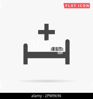 Letto di ospedale e croce. Semplice simbolo nero piatto con ombra su sfondo bianco. Pittogramma di illustrazione vettoriale Illustrazione Vettoriale