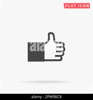Pollice in alto. Semplice simbolo nero piatto con ombra su sfondo bianco. Pittogramma di illustrazione vettoriale Illustrazione Vettoriale
