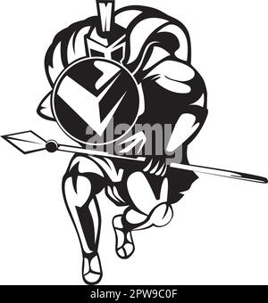 Guerriero di Spartan con Silhouette di Gesture pronto ad attaccare Illustrazione Vettoriale