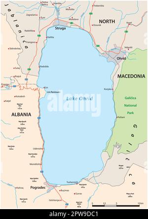 Road map del Lago Albanese e Nord Macedone Ohrid Illustrazione Vettoriale