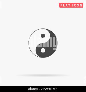Ying yang simbolo di armonia ed equilibrio. Semplice simbolo nero piatto con ombra su sfondo bianco. Pittogramma di illustrazione vettoriale Illustrazione Vettoriale