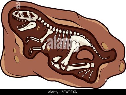 Illustrazione dettagliata di fossili di dinosauro con stile cartoon Illustrazione Vettoriale