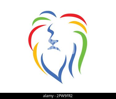 Semplice simbolo colorato con vista frontale della testa del Leone e stile Silhouette Illustrazione Vettoriale