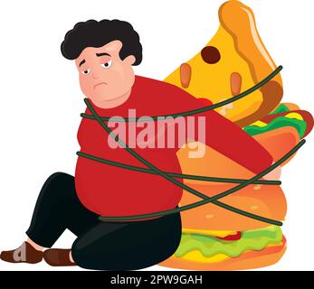 Obese uomo legato da Fast Food Illustrazione Vettoriale