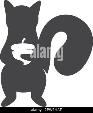 Squirrel Holding un Acorn visualizzato con stile Silhouette Illustrazione Vettoriale