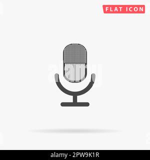 Microfono retrò. Semplice simbolo nero piatto con ombra su sfondo bianco. Pittogramma di illustrazione vettoriale Illustrazione Vettoriale