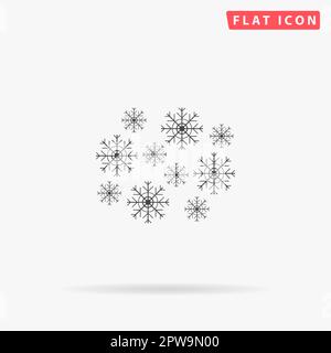 Fiocchi di neve. Semplice simbolo nero piatto con ombra su sfondo bianco. Pittogramma di illustrazione vettoriale Illustrazione Vettoriale