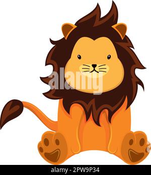 Illustrazione leone dolce e carino con stile cartoon Illustrazione Vettoriale