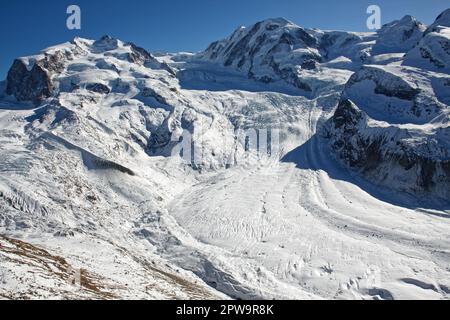 Il Gorner Glacier, come si vede da Gornergrat Foto Stock