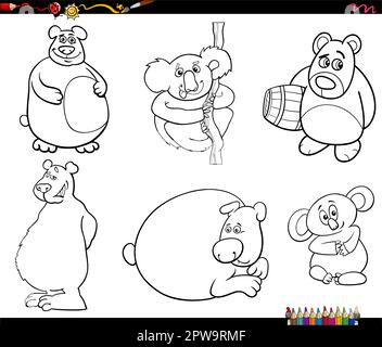 divertente cartone animato porta caratteri animali impostare la pagina da colorare Illustrazione Vettoriale