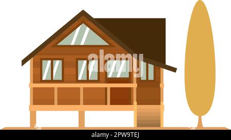 Casa accogliente dettagliata con illustrazione di albero Illustrazione Vettoriale