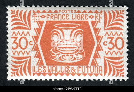 1944. Francobollo da 30 centesimi per Wallis e Futuna Islands emesso nel 1944, durante la seconda guerra mondiale dalla libera amministrazione francese. Foto Stock