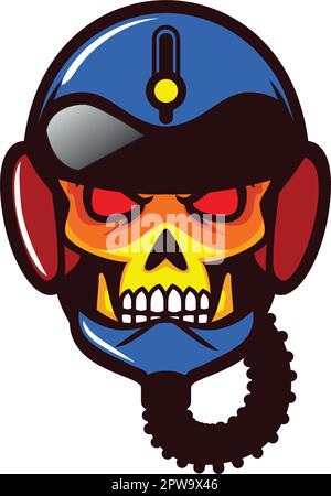 Cranio con casco Jet Airplane o Skull Pilot Illustrazione Vettoriale