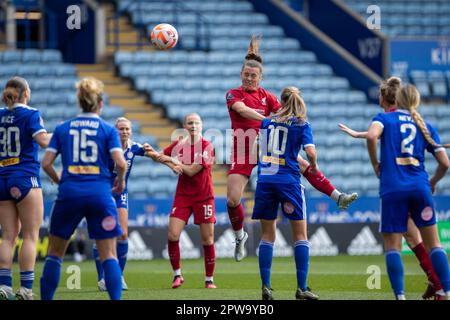 Leicester, Regno Unito. 29th aprile 2023. Miri Taylor si dirige a Goal durante l'incontro di Barclays fa WSL tra Leicester City e Liverpool al King Power Stadium. Credit: Ryan Asman/Alamy Live News Foto Stock