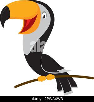 Simpatico e dolce uccello toucan con stile cartoon Illustrazione Vettoriale