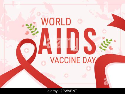 Illustrazione della Giornata mondiale del vaccino contro l'Aids per la prevenzione e la consapevolezza Assistenza sanitaria in cartoon piano disegnato a mano per banner Web o modelli di landing page Illustrazione Vettoriale