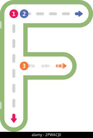 Traccia lettera dell'alfabeto F lettera maiuscola pre-scrittura linea punteggiata elemento per bambini asilo e prescolare foglio di lavoro per l'attività di pratica di scrittura a mano Illustrazione Vettoriale