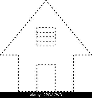 Tracciando la forma delle linee tratteggiate della casa per i bambini della scuola materna e dell'asilo l'elemento del foglio di lavoro per la pratica di disegno Illustrazione Vettoriale