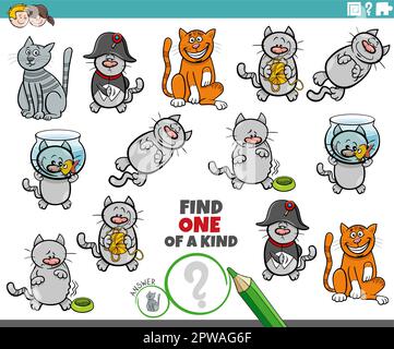 un gioco unico nel suo genere con divertenti gatti e gattini comici Illustrazione Vettoriale