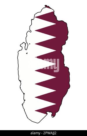 Mappa della bandiera di silhouette del Qatar Illustrazione Vettoriale
