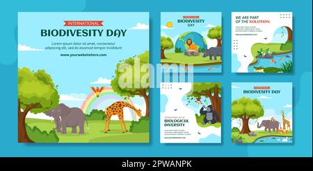 World Biodiversity Day Social Media Post Flat Cartoon modelli disegnati a mano background Illustrazione Illustrazione Vettoriale