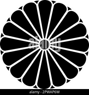 Stemma giapponese nippon Imperial Seal disco centrale con emblema nazionale a 16 petali icona nera colore vettore illustrazione immagine stile piatto Illustrazione Vettoriale