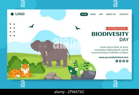 Giornata mondiale della biodiversità Social Media Landing Page Flat Cartoon modello disegnato a mano Illustrazione Illustrazione Vettoriale