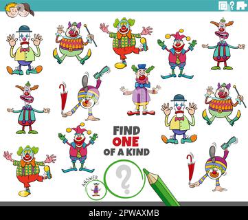 un gioco unico nel suo genere con divertenti clown cartoon Illustrazione Vettoriale