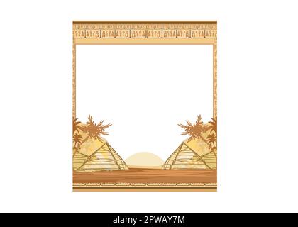 cornice con le piramidi palme di giza e geroglifi Illustrazione Vettoriale