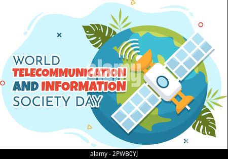 Giornata mondiale delle telecomunicazioni e della società dell'informazione il 17 maggio Illustrazione con la rete di comunicazione attraverso la Terra Globe in modelli disegnati a mano Illustrazione Vettoriale