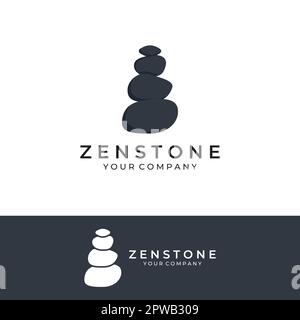 Logo minimalista di pietre zen, pietre equilibranti, pietre perfettamente impilate, pietre per meditazione o wellness.with modello di illustrazione vettoriale. Illustrazione Vettoriale