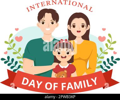 Illustrazione della Giornata Internazionale della Famiglia con i bambini, il padre e la madre per banner Web o landing page in modelli cartoon piano disegnati a mano Illustrazione Vettoriale