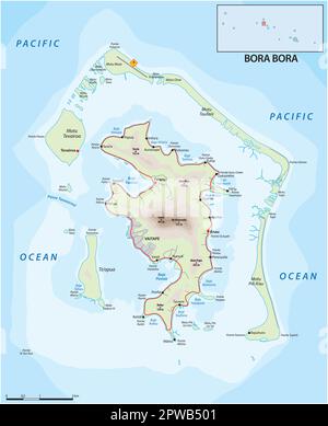 Cartina stradale dell'atollo Polinesiano francese Bora Bora Illustrazione Vettoriale