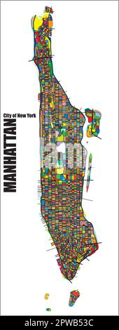Mappa stradale dettagliata a colori del quartiere di Manhattan, New York Illustrazione Vettoriale