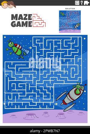 gioco labirinto con personaggi alieni cartoon Illustrazione Vettoriale