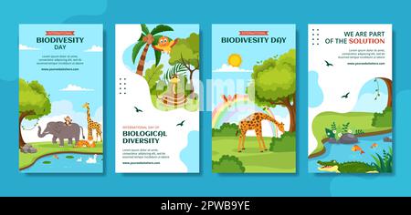 World Biodiversity Day Social Media Stories Flat Cartoon modelli disegnati a mano Illustrazione Illustrazione Vettoriale