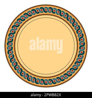 Disco con antico motivo di ceramica a onde intrecciate greche, piatto color crema Illustrazione Vettoriale