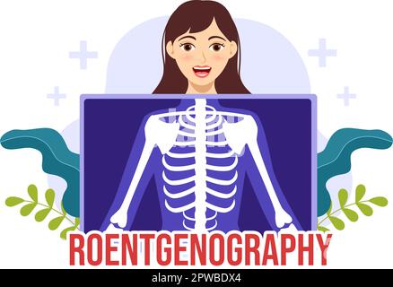 Illustrazione della Roentgenografia con procedura di controllo del corpo in fluorografia, scansione a raggi X o Roentgen in Health Care Flat Cartoon modelli disegnati a mano Illustrazione Vettoriale