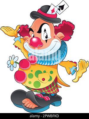 Il clown, il divertente cartone animato e il personaggio vettoriale Illustrazione Vettoriale