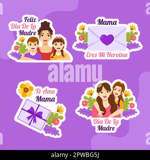 Feliz dia De la Madre Label Flat Cartoon modelli disegnati a mano sfondo Illustrazione Illustrazione Vettoriale