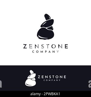 Logo minimalista di pietre zen, pietre equilibranti, pietre perfettamente impilate, pietre per meditazione o wellness.with modello di illustrazione vettoriale. Illustrazione Vettoriale