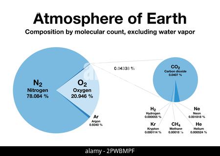 Atmosfera terrestre, composizione per conta molecolare, escluso il vapore acqueo Illustrazione Vettoriale