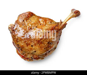 confit gamba d'anatra isolato su sfondo bianco, vista dall'alto Foto Stock