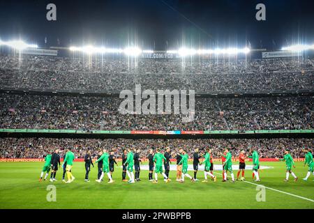 Barcellona, Spagna. 29th Apr, 2023. I giocatori del FC Barcelona durante una partita la Liga Santander tra il FC Barcelona e Betis al Camp Nou di Spotify, a Barcellona, Spagna, il 29 aprile 2023. (Foto/Felipe Mondino) Credit: Live Media Publishing Group/Alamy Live News Foto Stock