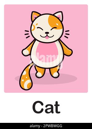 Carta per bambini con illustrazione del gatto e lettere. Cartoon carino gattino. Carta per bambini, poster per bambini. Illustrazione vettoriale Illustrazione Vettoriale