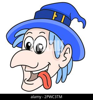 l'emoticon della testa della strega che esce dalla lingua. immagine dell'icona di doodle Illustrazione Vettoriale