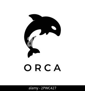 Semplice nero orca balena animale modello logo creativo. Animale sottomarino killer. Logo per aziende, identità e branding. Illustrazione Vettoriale