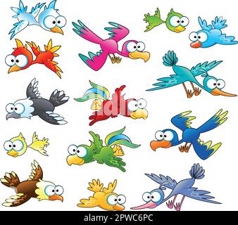 Famiglia di uccelli. Simpatici cartoni animati e personaggi vettoriali Illustrazione Vettoriale